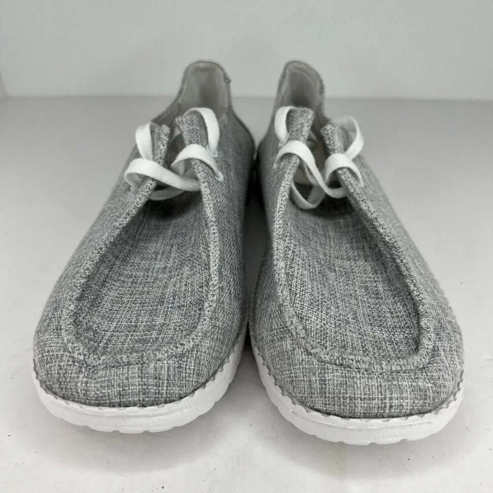 Mens Gray Canvas Lace Up Comfort Loafers Size 9.5 Slip On Casual Lite Weight